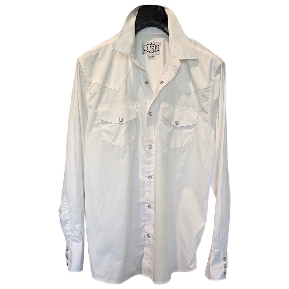 Gibson Trading Company Mens White Pearl Snap Western Shirt Long Sleeve Large